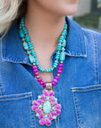 Barcelona Pink Agate Cross Golden Pendant Necklace