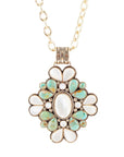 Barcelona Blue Turquoise and Mother of Pearl Golden Statement Necklace