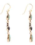Barcelona Blue Turquoise and Black Onyx Linear Drop Golden Earrings