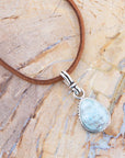 Basic Blue Larimar and Sterling Silver Pendant Leather Necklace