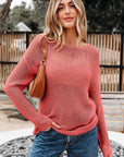 Solid Crochet Hollow-Out Sweater