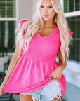 Aleah Smocked Ruffle Flutter Sleeve Peplum Blouse