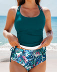 Everlee Stripe Drawstring Tummy Control Tankini Swimsuit