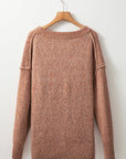 Solid Eyelet V-Neck Drop Shoulder Sweater