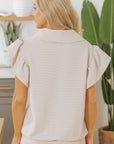 Textured Ruffle Half Zip Top and Pants Set