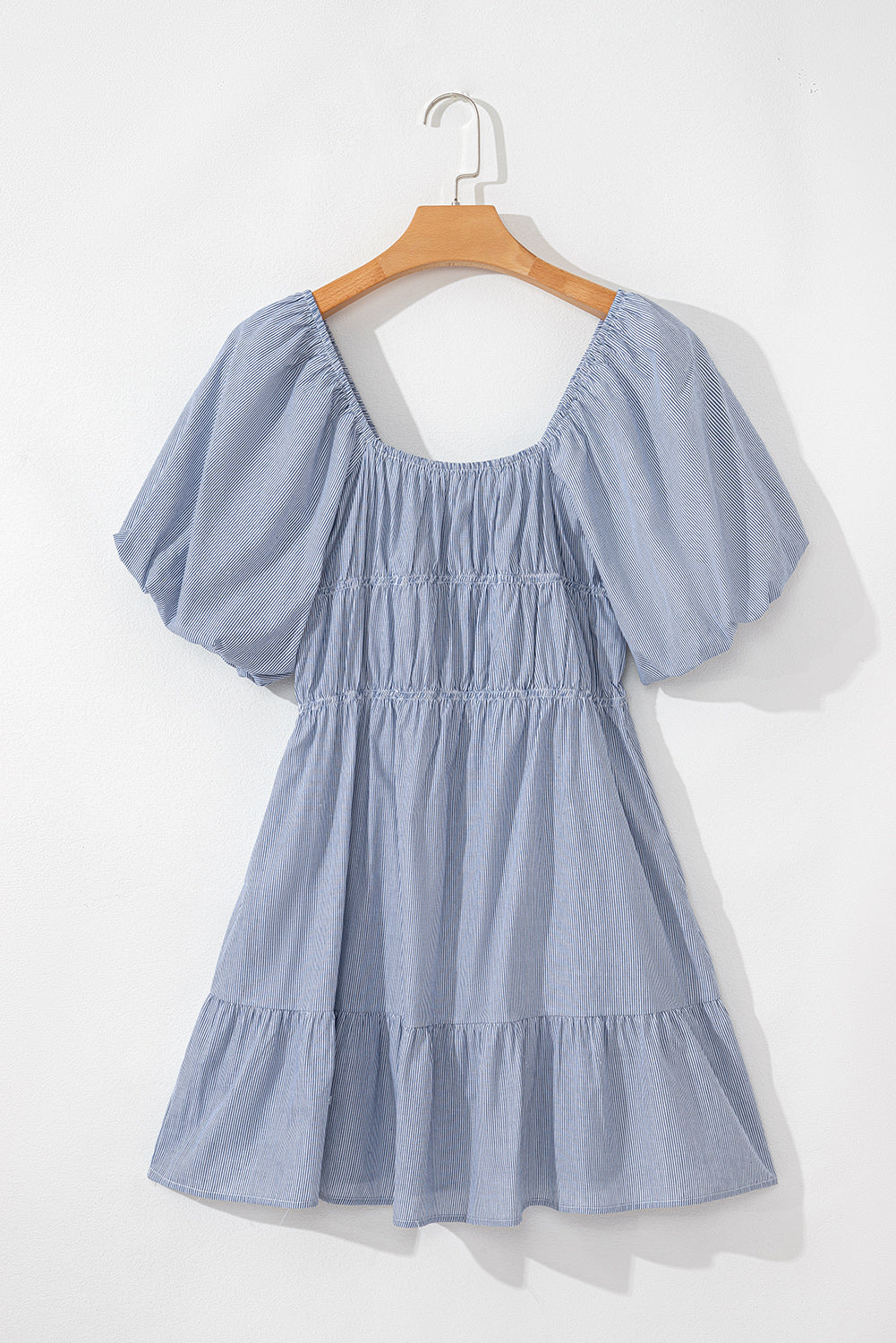 Monica Stripe Bubble Sleeve Ruched Pocketed Babydoll Dress