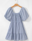 Monica Stripe Bubble Sleeve Ruched Pocketed Babydoll Dress