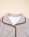 Stripe Contrast Trim Snap Button Collared Vest