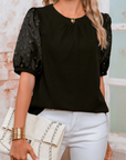 Feather Patchwork Bubble Sleeve Blouse