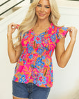 Zaniyah Floral Smocked Ruffle Trim Flutter Sleeve Blouse