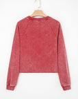 Solid Mineral Wash Raglan Sleeve Raw Hem Sweatshirt