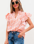 Nancy Floral Ruffle Sleeve Split Neck Blouse