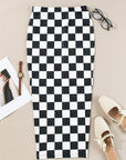Checker Side Slit High Waist Midi Skirt
