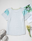 Chana Stripe Floral Sleeves Top