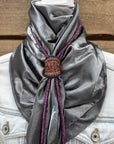 35X35" Solid Silver / Grey Wild Rag / Scarf - Leather Slide and Bolo Tie