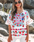 Selene Boho Floral Ruffle Trim Blouse