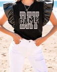 Game Day Checker Ruffle Sleeve Top