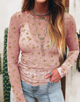 Amber Vintage Floral Mesh Long Sleeve Top