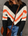 Haisley Chevron Striped Drop Shoulder Sweater