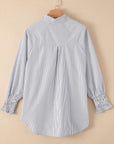 Stripe Smocked Cuff Buttoned Shirt