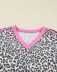 Leopard Varsity Stripe V-Neck Long Sleeve Top