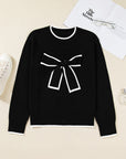 Bow Contrast Trim Long Sleeve Cropped Christmas Sweater