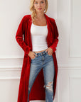 Velvet Open-Front Pocketed Cardigan