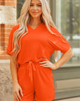 Solid Textured T-Shirt and Shorts Set