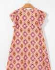 Alexandria Floral V Neck Buttoned Ruffled Sleeve Mini Dress
