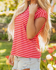 Stripe Ribbed Cap Sleeve T-Shirt