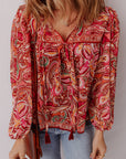 Quinn Paisley Tassel Tie Puff Sleeve Boho Blouse