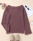 Solid Waffle Knit Long Sleeve Top