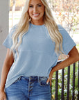 Madison Plain Corded Knit Mock Neck Top