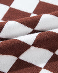 Checker Round Neck Drop Shoulder Sweater