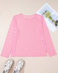 Plus Size Bow Embroidered Long Sleeve Mesh Top