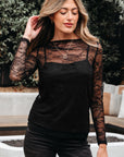 Amira Lace Crochet Mesh Slim Fit Long Sleeve Top
