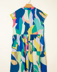 Abstract V-Neck Tiered Mini Dress