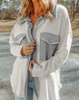 Textured Contrast Flap Pocket Shacket
