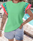 Floral Ric-Rac Contrast Short Sleeve Top