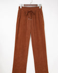 Solid Corduroy Drawstring Elastic Waist Pants
