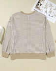 Plus Size Stripe Knit Ribbed Long Sleeve Top