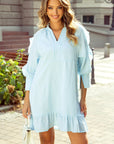 Gracie Seersucker Ruffled Puff Sleeve Mini Dress