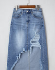 Denim Distressed Midi Skirt