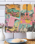 Retro Pop Western set of 2 Kitchen Dish Towels Made in America