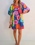 Iyla Floral Split Neck Babydoll Dress