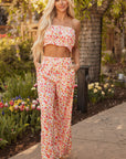Jayleen Boho Floral Bandeau Top and High Waist Pants Set