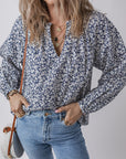 Floral V-Neck Puff Sleeve Blouse