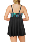 Teal Aztec Swim Dress & Shorts Set