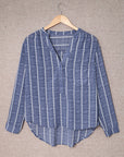 Stripe V-Neck Long Sleeve Blouse
