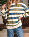Stripe Crewneck Drop Shoulder Sweatshirt